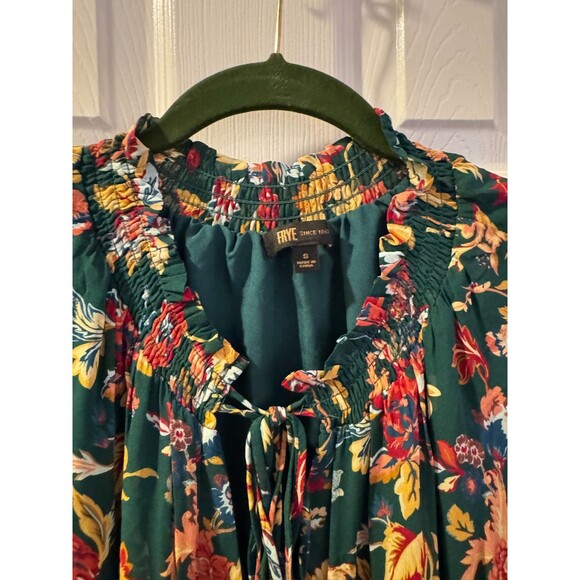 NWT Frye Green Botanical Floral Dress Sz S Peasant Ruffles Tiered Tassles Boho * - Picture 7 of 12